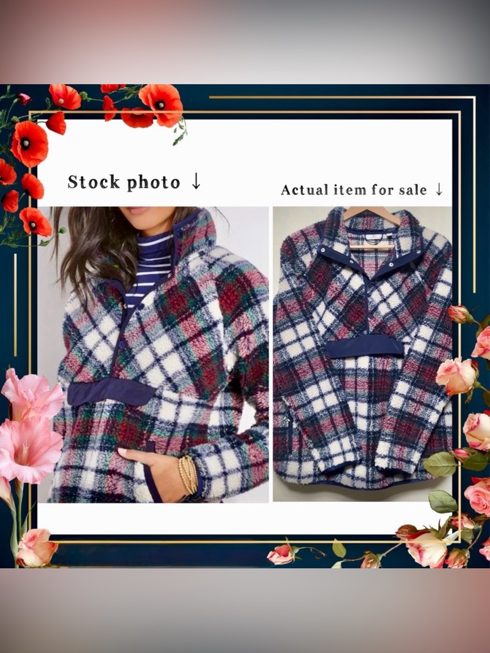 Sherpa fleece top - Vineyard Vines Plaid - Med. Blue, red, green, cream